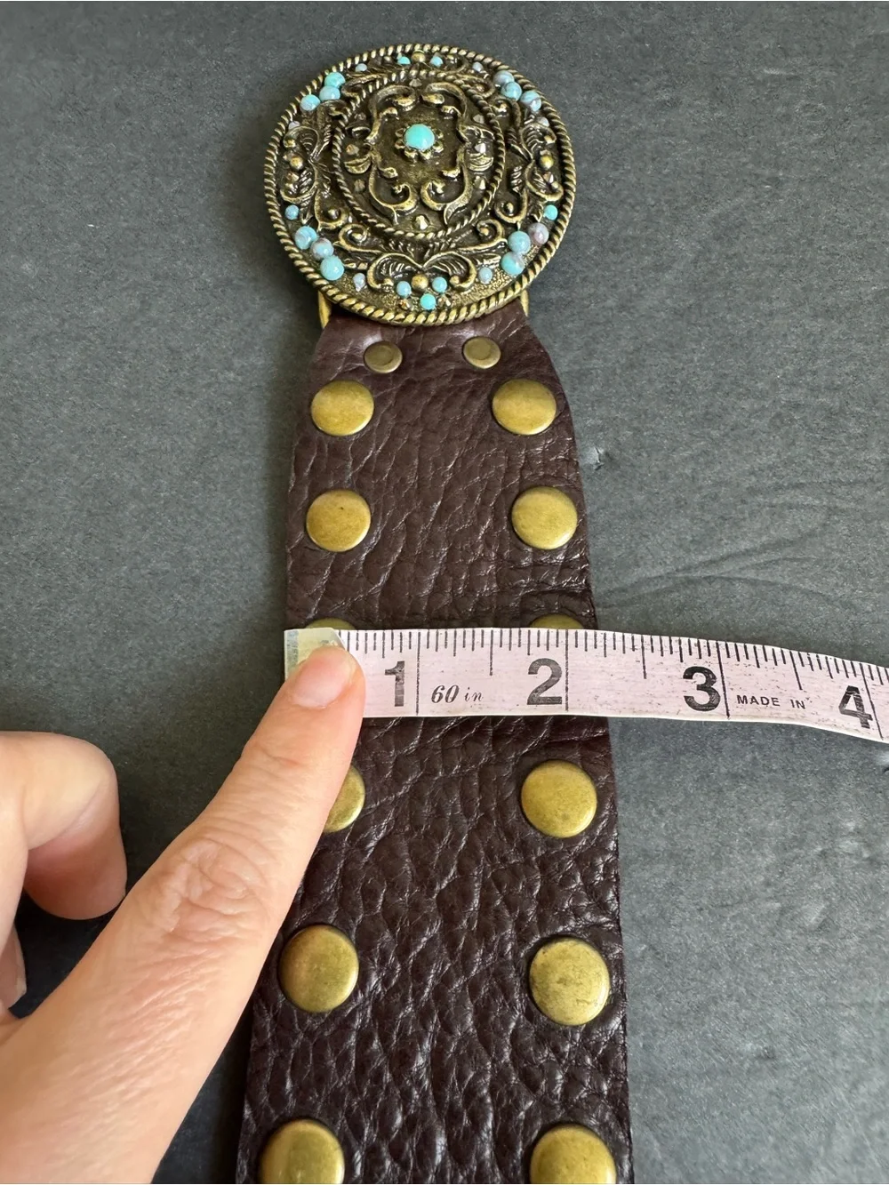 Leatherock Brown Studded Leather Belt Embellished Buckle Festival Cowgirl Medium